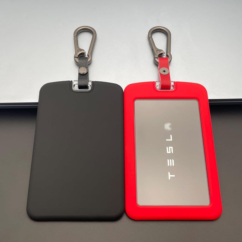 TANDRIVE 2PCS Silicone Key Card Holder Case Compatible with Tesla Model 3 Model Y Cybertruck and Rivian，Key Protector Cover Accessories Including Key Chain, Black and Red - Image 1